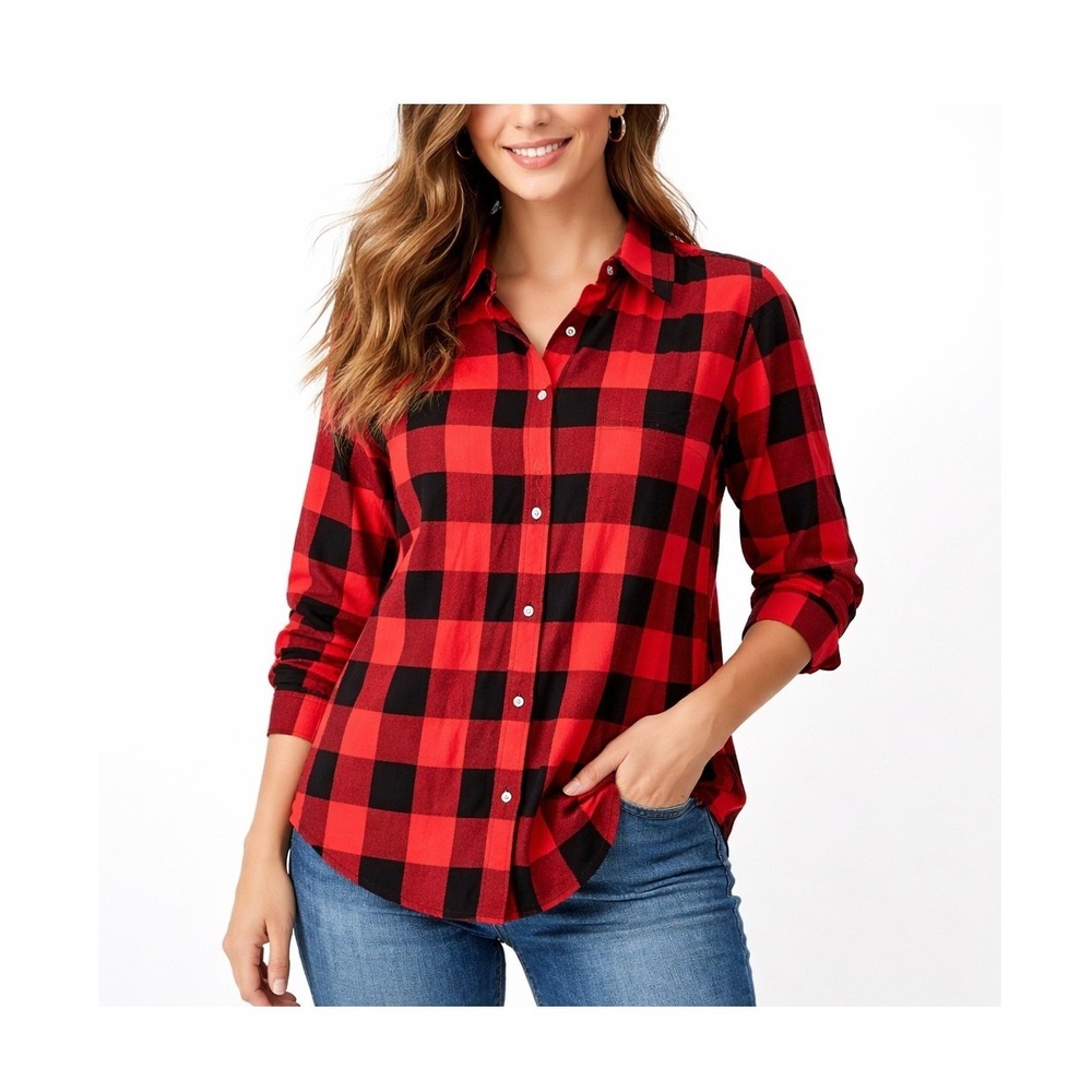 Cremieux Womens Red Black Buffalo Plaid‎ Cotton Button Down Shirt Size 10 NEW